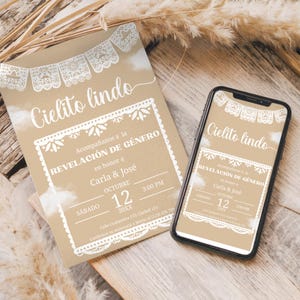 Spanish Cielito Lindo Gender Reveal Invitation, Invitación de Revelación de Genero en Español, Fiesta de Bebé, Talavera invitation, Neutral