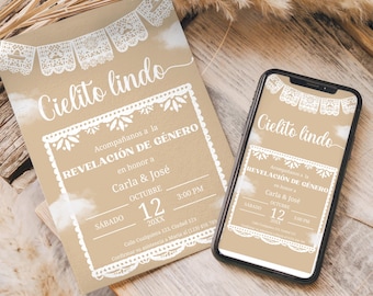 Cielito Lindo Gender Reveal Einladung, Invitación de Revelacion de Genero en Español, Fiesta de Bebé, Talavera Einladung, Neutral
