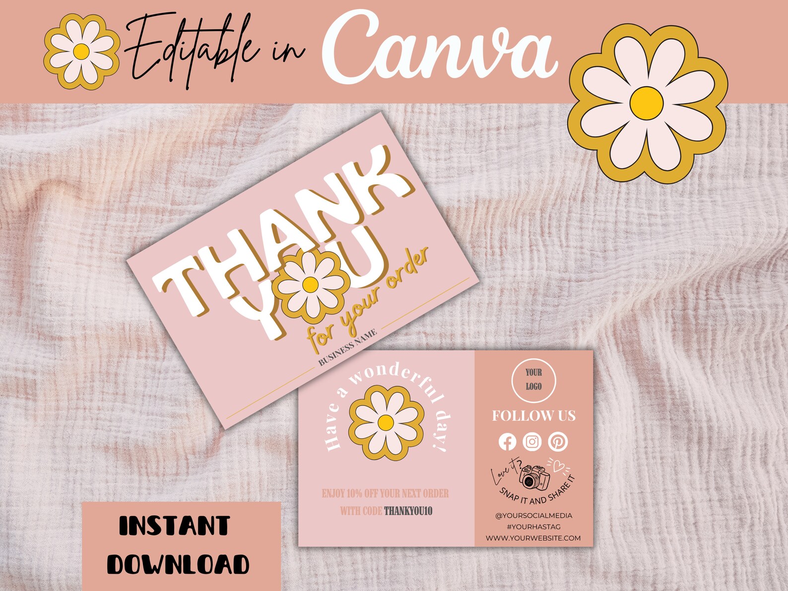 Editable Thank You Card Template for Your Small Business, Customizable ...