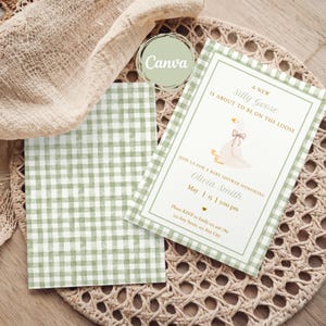 Green Gingham Silly Goose Baby Shower Invitation Template, Gender Neutral Silly Goose Invite, Green Baby Shower Evite, Vintage Baby Shower