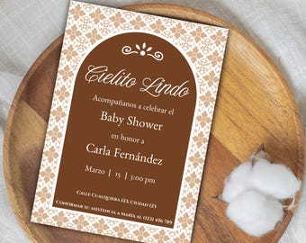 Faire-part de baby shower Cielito Lindo en espagnol, invitation mexicaine sur le thème Talavera, Invitation Barro Cielito Lindo, baby shower sans distinction de sexe