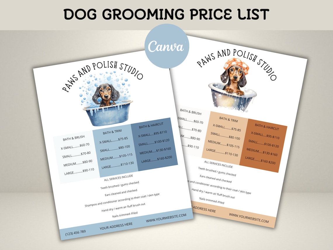Picture of Editable Pet Salon Price List, Customizable Dog Grooming Pricelist, Dog ...