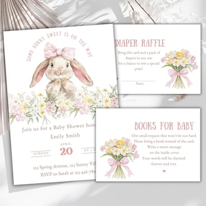 Some Bunny is on the way Einladungs-Set, Girl Bunny einladen, Floral Bunny Baby Shower Einladungsvorlage, Some Bunny Sweet