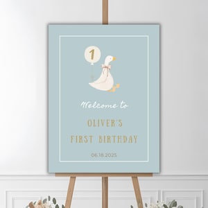 Printable One Silly Goose Birthday Welcome Sign, Silly Goose Boy 1st Birthday Party Decoration, Blue Silly Goose Sign Template