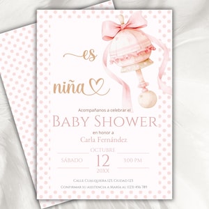 Pink Baby Shower Invite Spanish, Printable Baby Shower invite, Dusty Pink Baby Shower Template, Es Niña, Instant Download