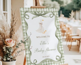 Green Gingham Silly Goose Baby Shower Welcome Sign, Goose Sign, Baby Sprinkle, DIGITAL DOWNLOAD