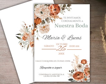 Plantilla de Invitaciones de Boda, Terrakotta Floral spanische Hochzeitseinladung, Nuestra Boda, sofortiger Download, MARIA