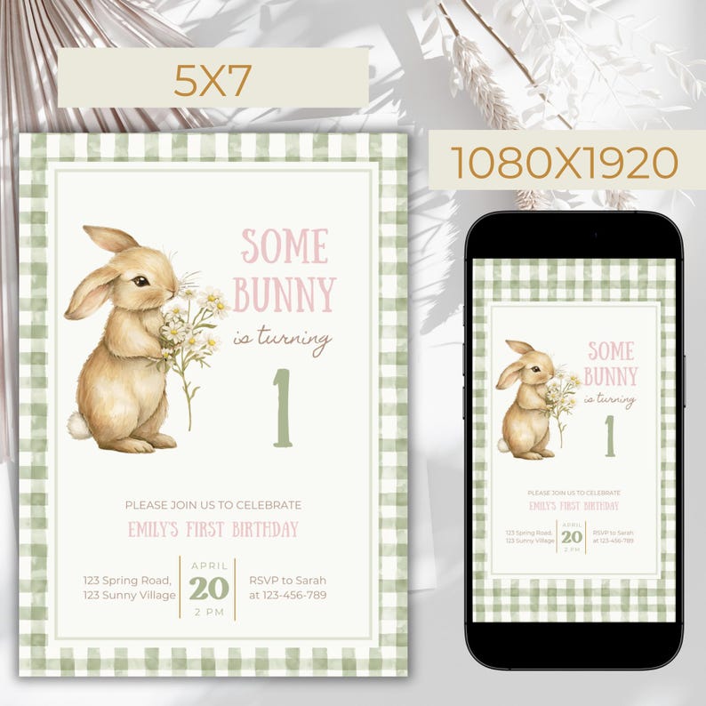 Editable Some Bunny is One Invitation, Bunny Birthday Party Invite ...