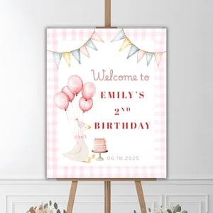 Printable Silly Goose Birthday Welcome Sign, Two Silly Goose Party Sign, Pink Gingham  Silly Goose, Girl's 2nd Birthday Decoration