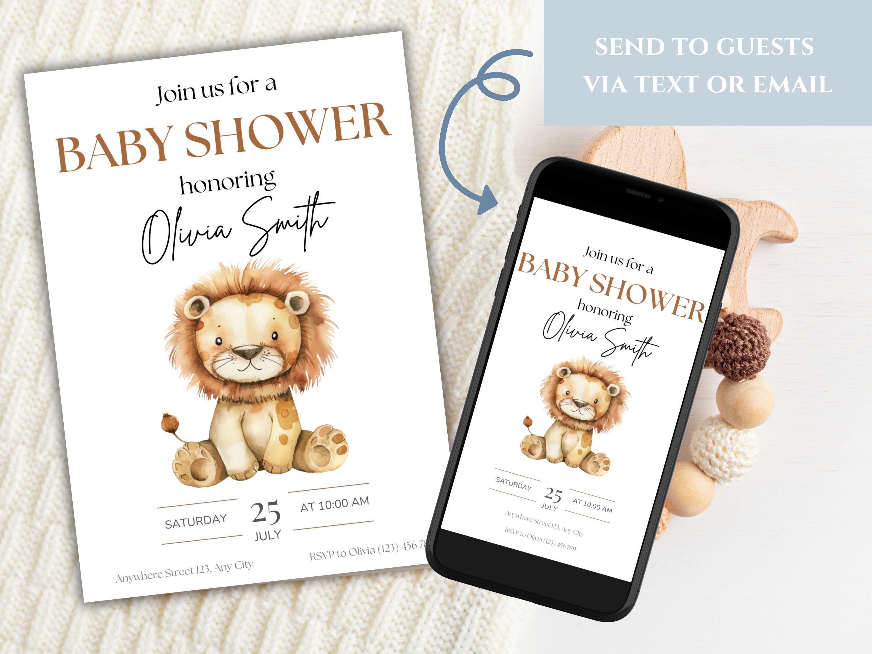 Editable Lion Baby Shower Invite, Printable and Electronic Baby Shower ...