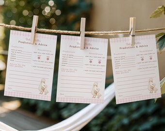 Silly Goose Predictions Cards, Pink Gingham Baby Shower Game Cards, Advices for Parents Note, Digital Download
