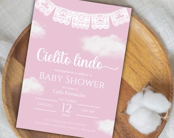 Pink Cielito Lindo Invitation Template, Baby Shower Invite in Spanish, Dusty Pink Talavera Theme Baby Shower E-Invite, Instant Download