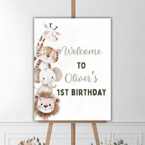 Editable Wild One Birthday Welcome Sign Template, Safari Theme Party Welcome Sign, Minimalist Safari 1st Birthday Welcome Board, Jungle Sign