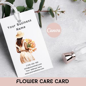 Carte d'entretien modifiable pour fleurs fraîches, étiquette d'entreprise de fleuriste imprimable, instructions d'entretien des fleurs, carte d'insertion d'emballage de fleuriste, édition sur Canva