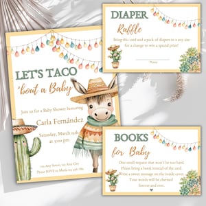 Taco bout a Baby Invitation Set, Mexican Theme Baby Shower Fiesta, Mexican Cinco de Mayo Fiesta, Cactus Baby Shower, Diaper Raffle Template