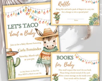 Taco bout a Baby Invitation Set, Mexican Theme Baby Shower Fiesta, Mexican Cinco de Mayo Fiesta, Cactus Baby Shower, Diaper Raffle Template