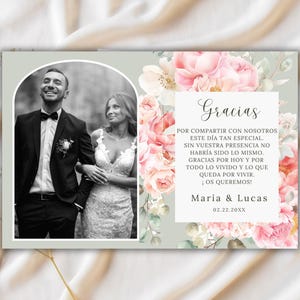 Tarjeta de Agradecimiento con Foto, Nuestra Boda, Editable Wedding Thank You Photo Card, Dusty Rose Thank You Card Template