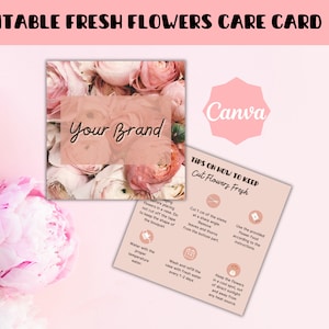 Flower Care Card, Editable Florist Cut Flowers Care Card, DIY Flower Care Card Template, Flower Care Instruction Canva Template
