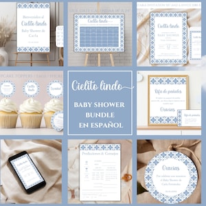 Paquete Cielito Lindo para Baby Shower Azul en Español, Set Editable para Baby Shower con Tema de Talavera, Baby Shower con Papel Picado,