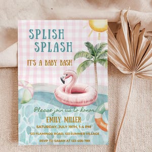 Summer Baby Shower Invitation Template, Splish Splash Baby Bash, Beach Baby Shower Invite, Pink Beach Baby Shower, Pool Party Baby Bash