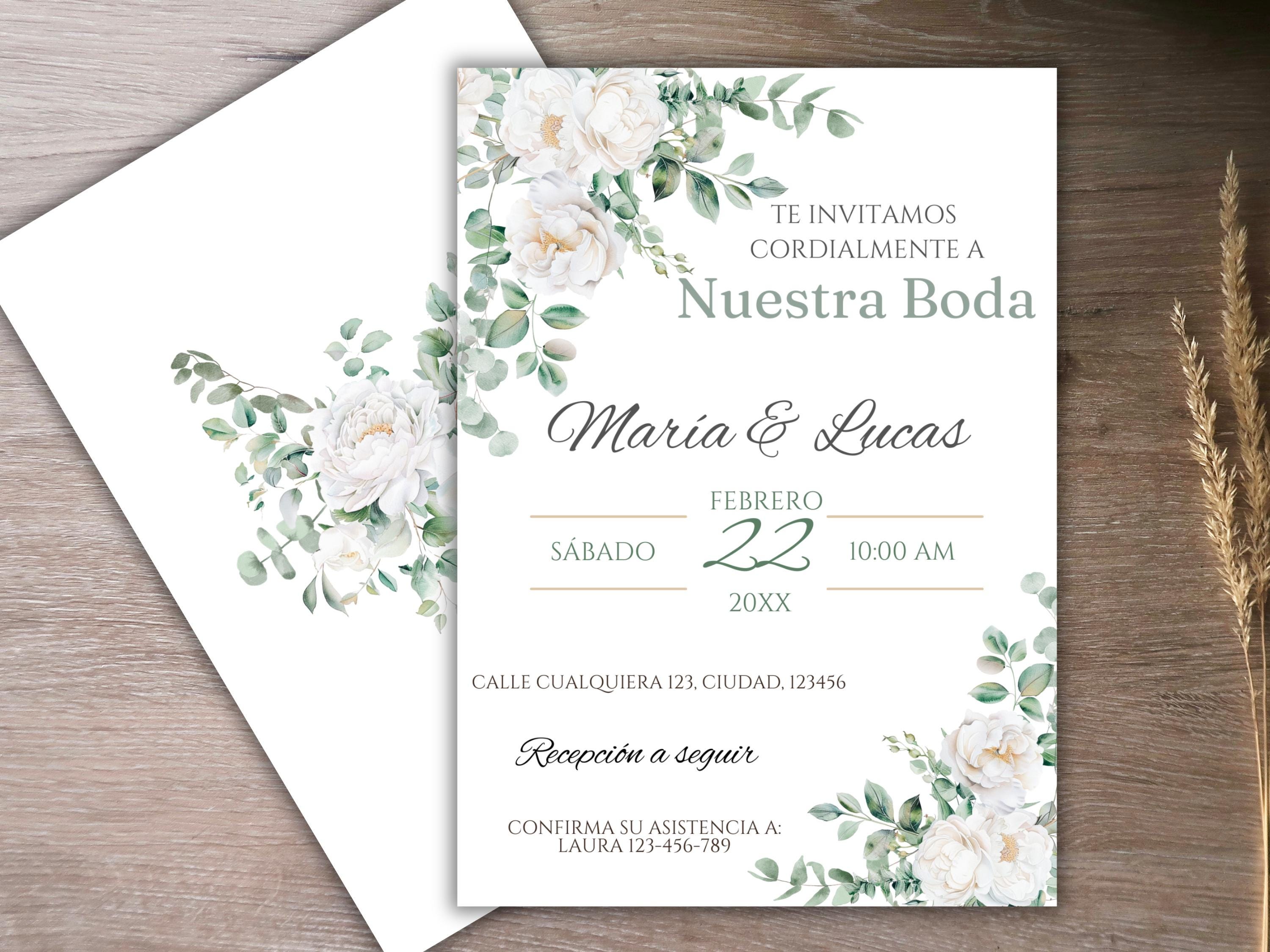 Invitaciones De Boda, Spanish Wedding Invitation, Nuestra Boda, Editable  Invitacion De Boda Con Flores Blancas, Instant Download - Etsy, image size:3000x2250
