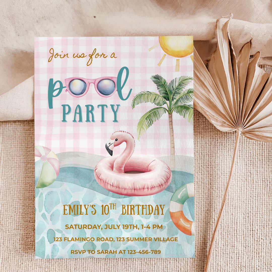 Editable Pool Party Birthday Invitation, Pastel Pool Party Invitation ...