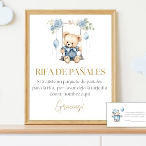 Placas e cartões de rifa de fraldas espanholas, chá de bebê espanhol para impressão, Rifa de Pañales, Es Niño, Plantilla de chá de bebê espanhol