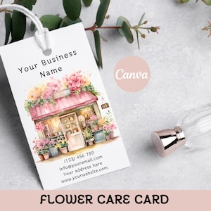 Cartão de cuidado de flores editável, cartão de visita de florista para impressão, nota de inserção de embalagem de loja de flores, etiqueta de cuidado de flores frescas, download instantâneo