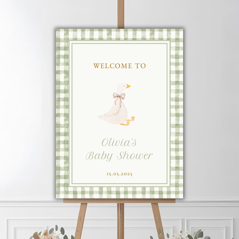 Editable Silly Goose Baby Shower Welcome Sign, Gender Neutral, Green ...