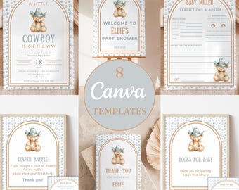 Editable Little Cowboy Baby Shower Templates, Western Party Signs, Boy Baby Shower, Printable Wild West Baby Shower Decor, Cowboy Bundle