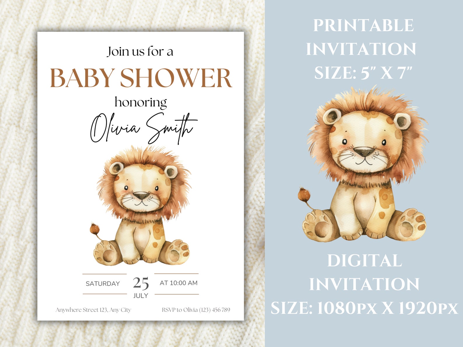 Editable Lion Baby Shower Invite, Printable and Electronic Baby Shower ...