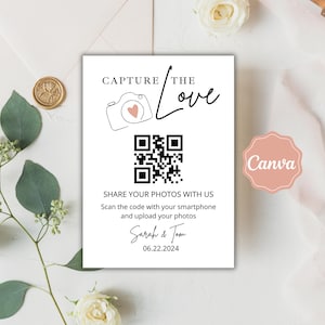 Erfassen Sie den QR-Code der Liebe, Hochzeitsfoto-Zeichen, bearbeitbar Teilen Sie das Liebeszeichen, teilen Sie Ihr Fotos QR-Code-Zeichen mit