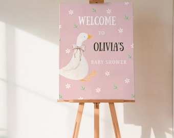 Editable Silly Goose Baby Shower Welcome Sign Template, Pink Baby Shower Welcome Poster, Silly Goose Theme, Printable Baby Shower Decor
