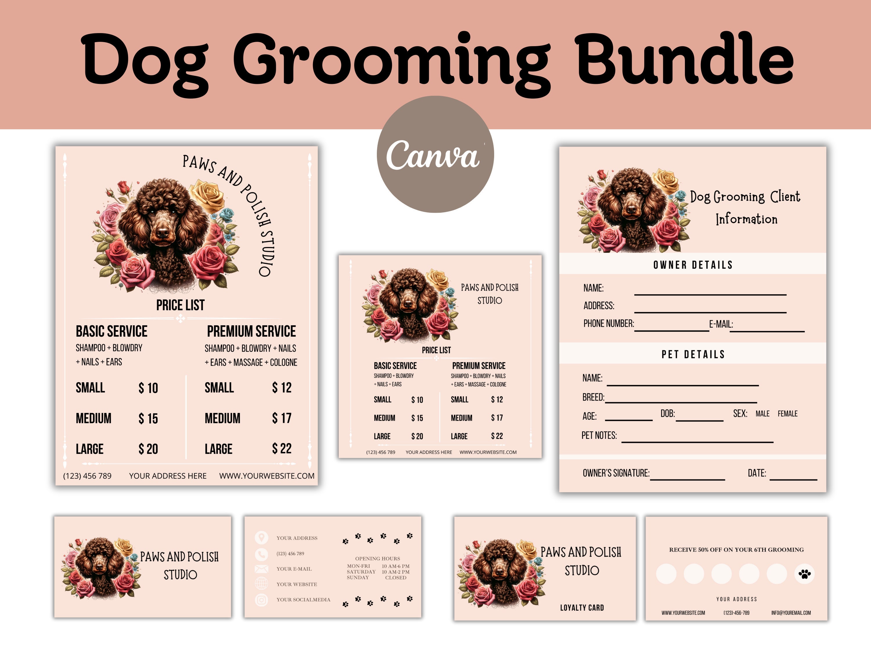 Image showcasing Editable Dog Grooming Business Bundle, Dog Groomer Business Card ...