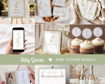 Silly Goose Baby Shower Bundle, Green Gingham Goose Party Package, DIGITAL DOWNLOAD