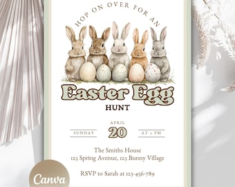 Editable Easter Egg Hunt Invitation Template, Easter Bunny Invite, Printable Easter Party Invitation, Kids Easter Invite, Easter Brunch