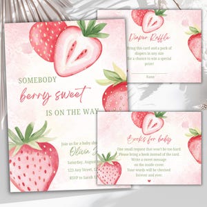 Berry Sweet Baby Shower Invitation Set, Editable Somebody Berry Sweet is on the way Invite, Strawberry Baby Shower, Summer Baby Shower