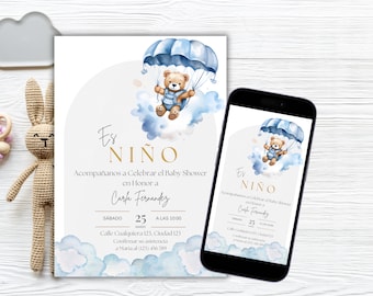 Baby Shower Invitation in Spanish, Invitacion de Baby Shower, Digital Invite, Printable, Editable Baby Boy Baby Shower Invitacion, Español