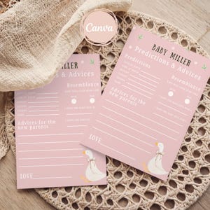 Plantilla de tarjeta de predicciones para baby shower de Silly Goose, juegos de baby shower de Goose, consejos para padres,