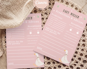 Silly Goose Baby Shower Predictions Card Template, Goose Baby Shower Games, Advices for Parents,