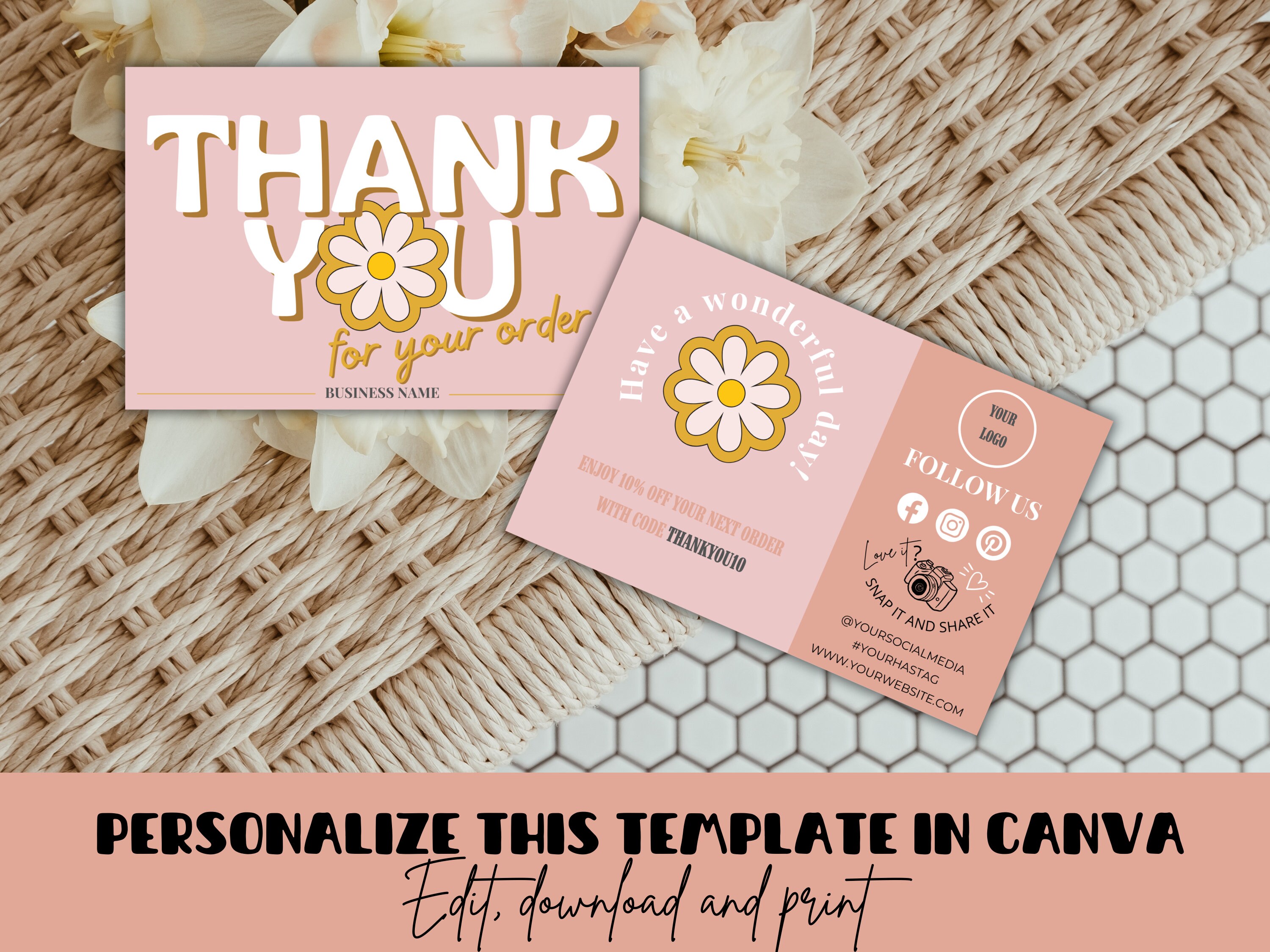 Editable Thank You Card Template for Your Small Business, Customizable ...