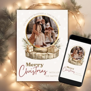 Biglietto fotografico di Natale, biglietto di auguri stampabile, modello di biglietto di Natale modificabile Canva, download immediato, biglietto fotografico di Natale digitale