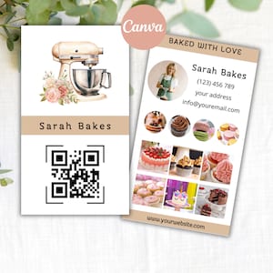 Bakery Business Card Template, Baking QR Code Business Card, Editable Cake Business Card, Instant Download, Bakery Instagram Business Card