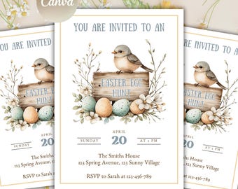 Printable Easter Egg Hunt Invitation, Rustic Spring Party Invitation Template, Easter Brunch Invite