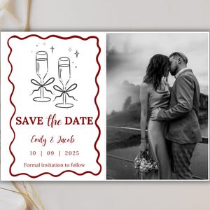 Elegant Save the Date Template, Red Border Save the Date invitation, Modern Wedding Stationery, Save oy Date Photo Invite, Editable in Canva