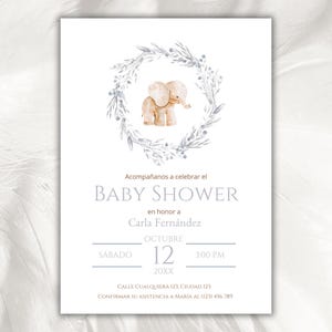 Baby Shower Spanish Invitation, Elephant theme Baby Shower Invite Template, Instant Download