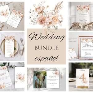 Pacote de convite de casamento espanhol floral Boho, Plantilla de invitaciones para Boda Con Flores En Español, Nuestra Boda Tarjetas, ELENA