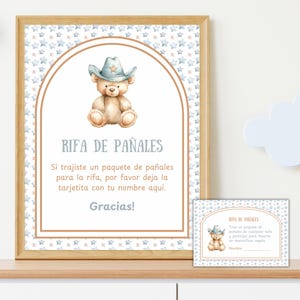 Diaper Raffle and Cards in Spanish, Baby Shower Sign, Bear Theme, Rifa de Pañales con Osito, Es Niño, Fiesta de Bebe, Diaper Raffle Sign