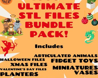 Paquete con más de 1000 archivos STL para impresión 3D: animales articulados, juguetes antiestrés, rompecabezas, maceteros y modelos para Halloween y Navidad.