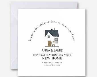 Personalised New Home Card – House Illustration with Custom Names & Street Name